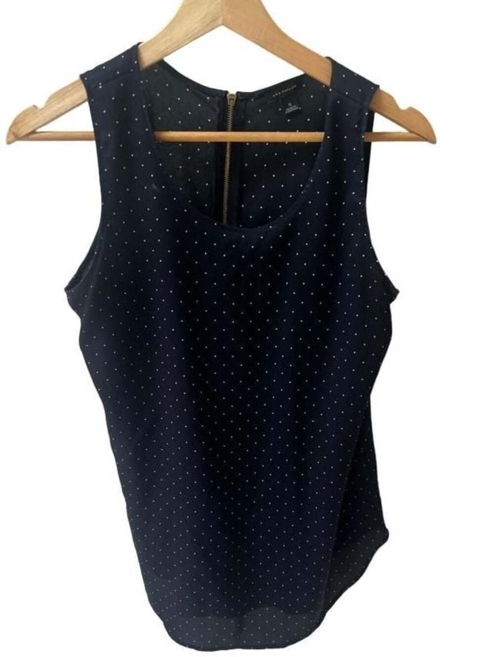 Ann Taylor Navy Blue Polka Dot Sleeveless Blouse Top Size S